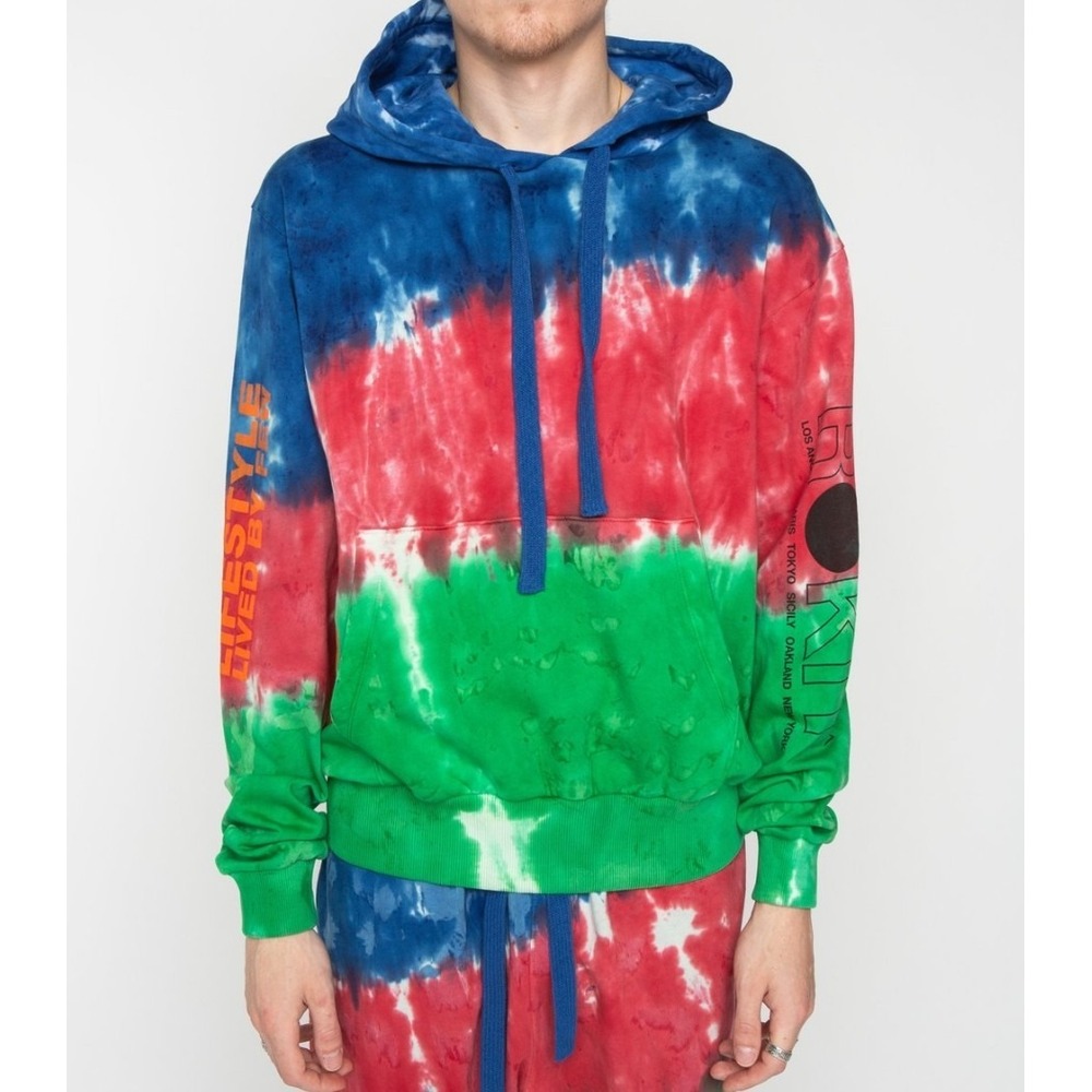 New ROKIT The Cosmo Pullover Hoodie Tie Dye L Large NWOT Mens Sample